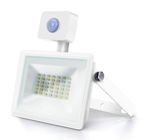 Buitenlamp met sensor, LED schijnwerper 30W vervangt 300W, koelwit 4000K, 120°, IP65, wit