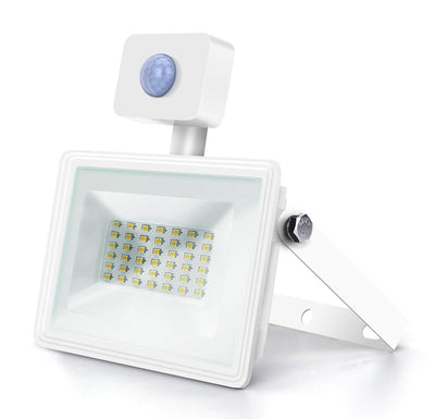 Buitenlamp met sensor, LED schijnwerper 30W vervangt 300W, koelwit 4000K, 120°, IP65, wit
