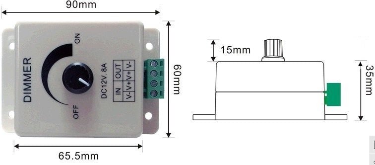 LED dimmer | PWM 12V/24V 8A | draaiknop | opbouw - LEDPLANET.NL