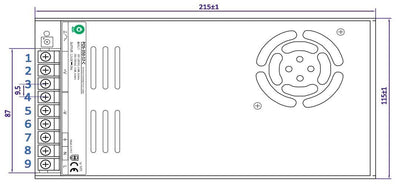 LED driver 12 Volt DC, 29A, 350 Watt + geforceerde koeling