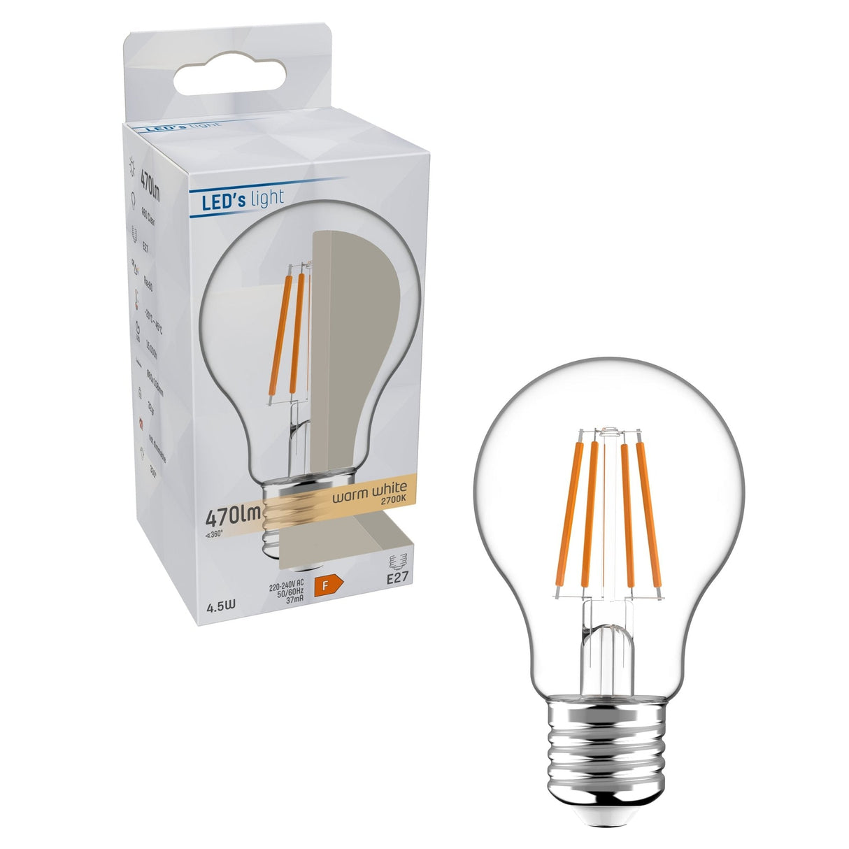 LED Filament Bulb E27 - Clear - Warm White - 4.5W replaces 40W