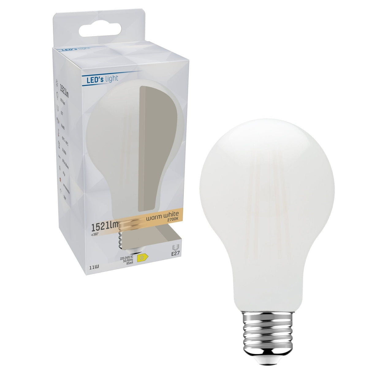 LED-Lampe mit Milchglasfassung E27 – 11 W (ersetzt 100 W) – 1521 lm – Warmweiß