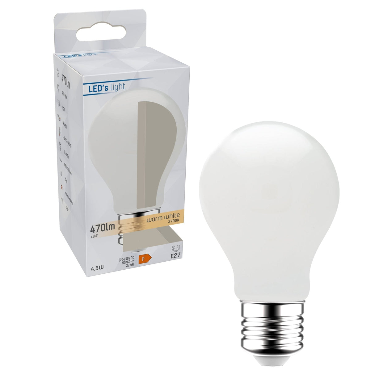 LED-Lampe E27 – Mattweißes Glas – 4 W/40 W – 470 lm – Warmweißes Licht