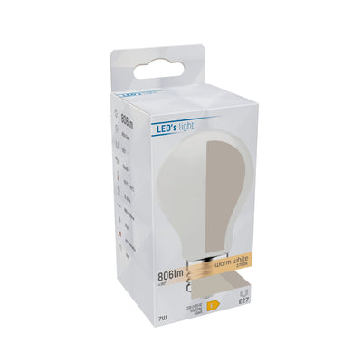 Lampadina LED a filamento E27, 806 lumen - 7 W - Bianco caldo 2700 K - A60 a forma di pera - Vetro opale