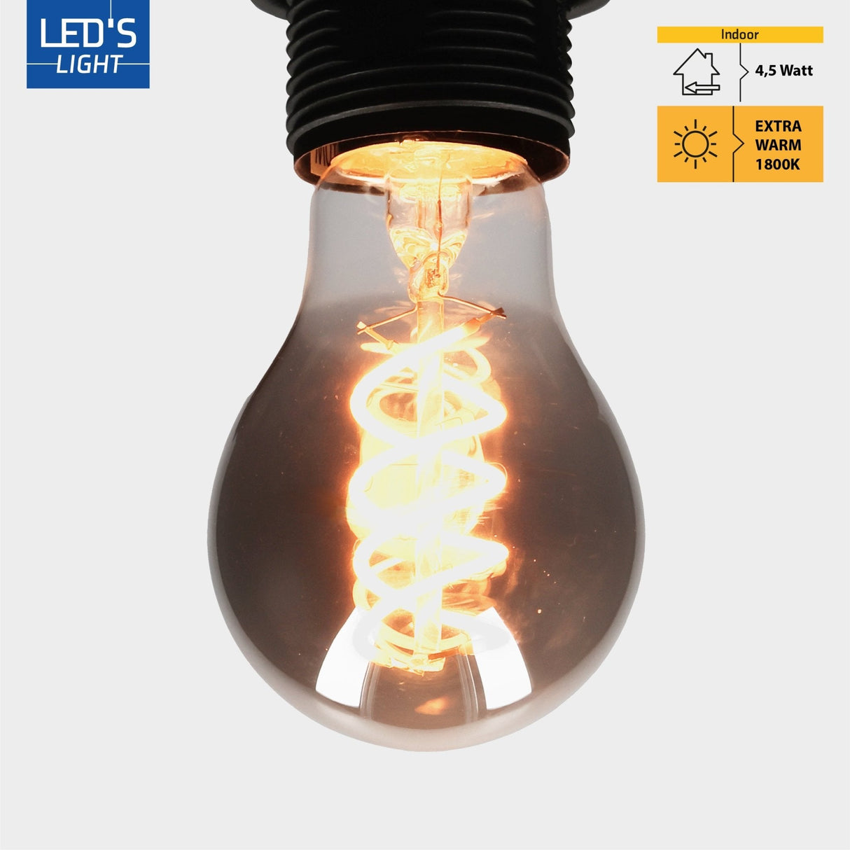 LED-Filamentlampe A60 mit Rauchglas – E27-Fassung – 4,5 W – 120 Lumen – Extra warmweiß (1800 K) – Dimmbar