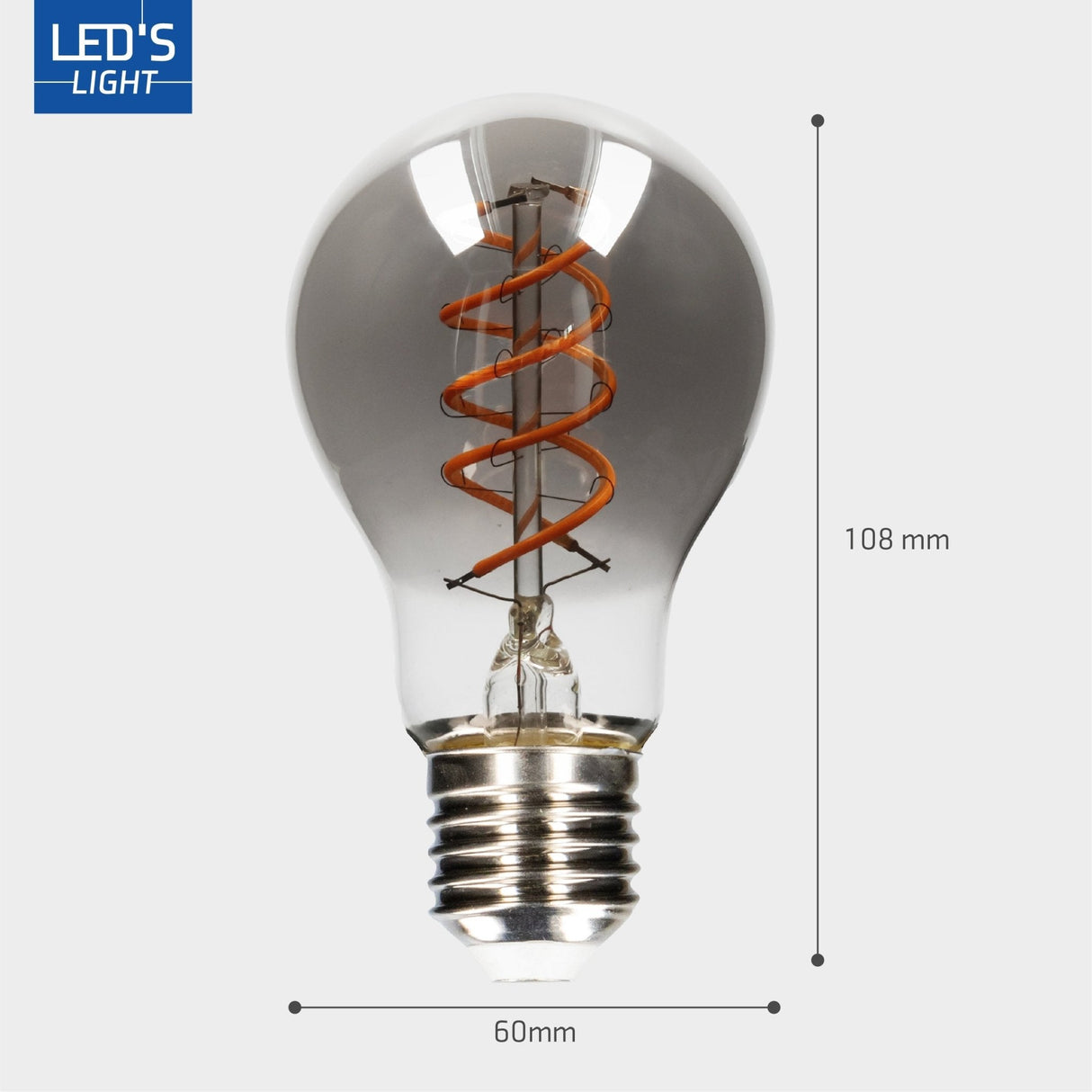LED-Filamentlampe A60 mit Rauchglas – E27-Fassung – 4,5 W – 120 Lumen – Extra warmweiß (1800 K) – Dimmbar