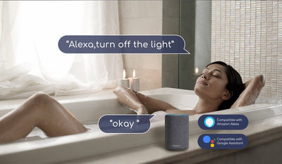 Aigostar E14 smart LED candle bulb in use with voice control for atmospheric lighting