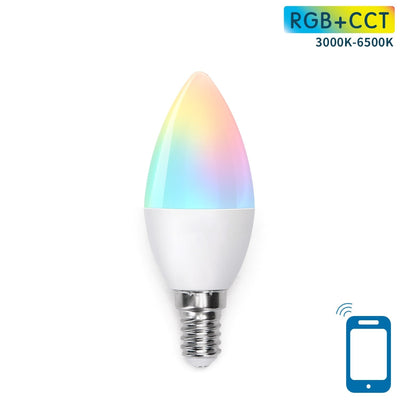 E14 smart LED candle bulb RGB 3000K–6500K 6W with remote control and dimming function
