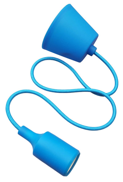 LED lamp DIY, pendel hanglamp, strijkijzer snoer, E27 siliconen fitting, blauw