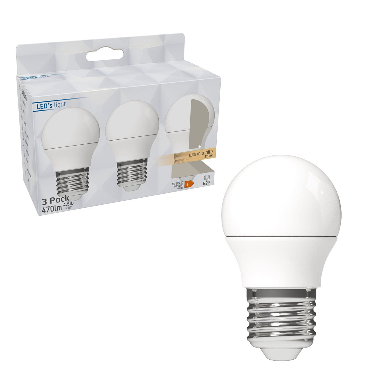 LED E27 Bulbs - 470 lm - Warm white light - 3 bulbs