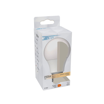 Lampada LED E27 bianco caldo 2700K - 2.5W 250 lumen - vetro opaco - sostituisce una lampada da 25W