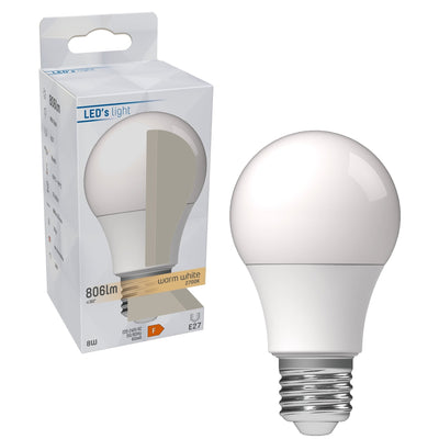 LED-Lampe E27, warmweiß 2700K – 8W, 806 Lumen – matt opal