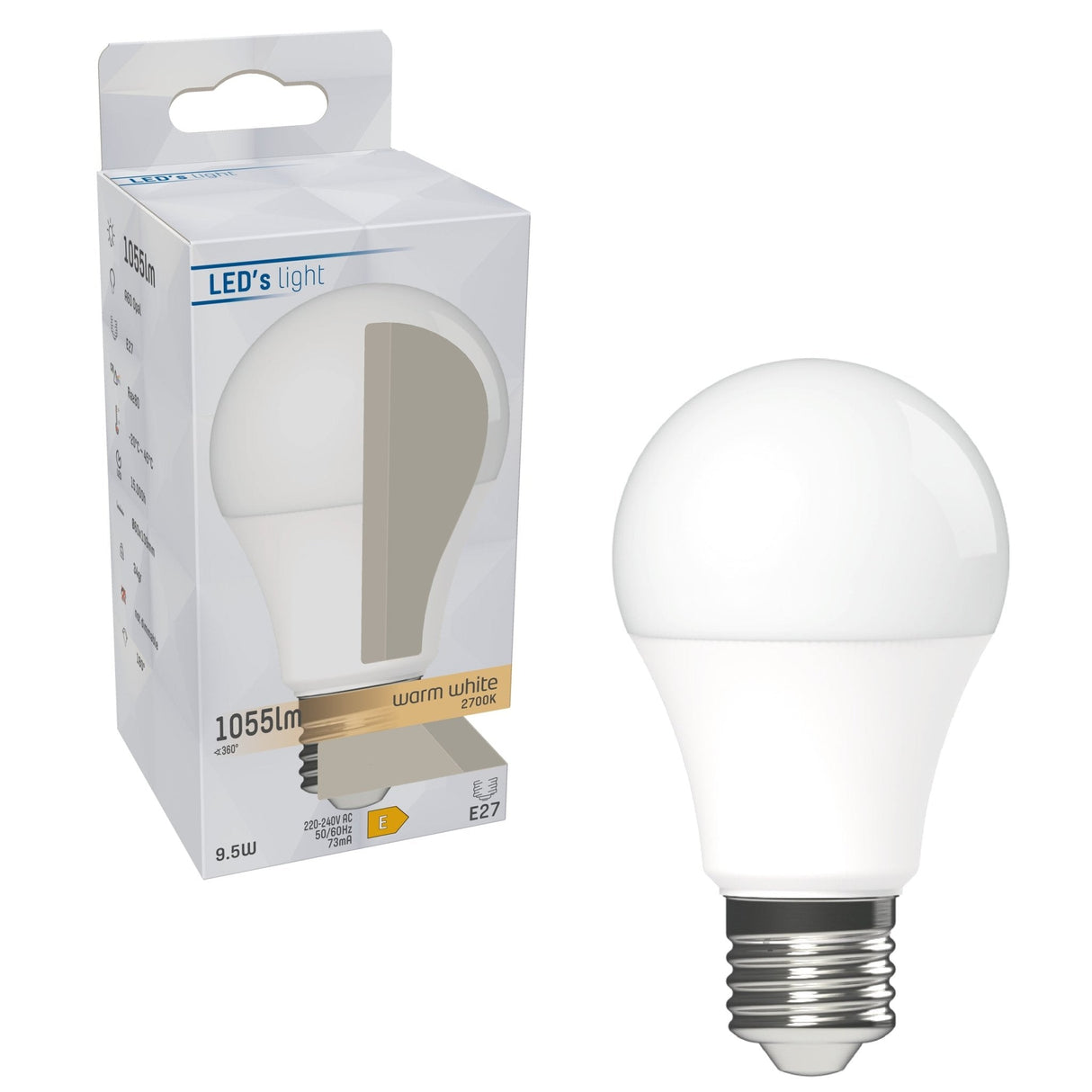 LED-Lampe E27, 1055 Lumen, 9,5 W, Warmweiß (2700 K), Birnenform A60
