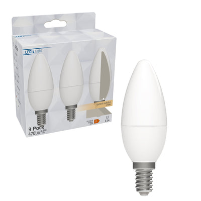 LED-Kerze C35, 470 Lumen, 4,9 W, 2700 K Warmweiß, E14-Fassung, 3er-Pack