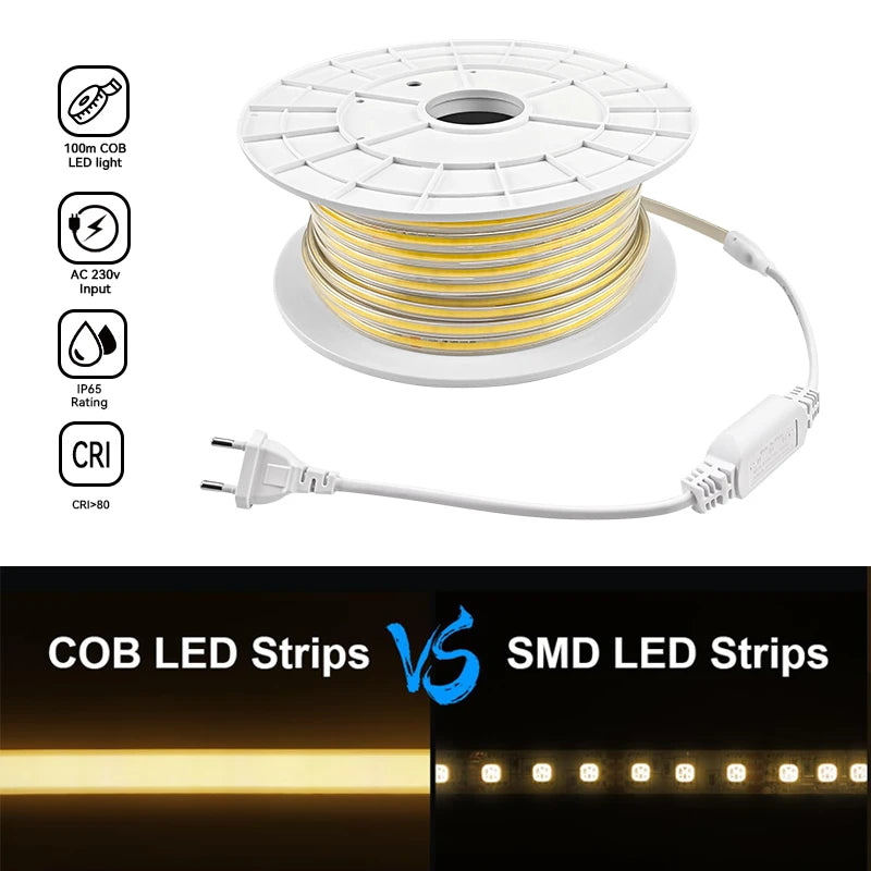 Tsong LED lichtslang 100m COB 2100lm 3000K IP65 met stekker voor buitenverlichting