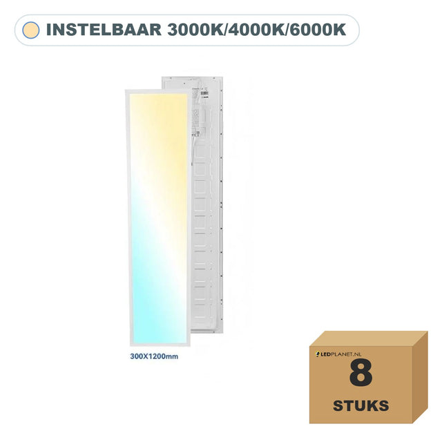 8 stuks LED paneel 30x120, 36W, 3CCT instelbaar 3000K/4000K/6000K, in doos