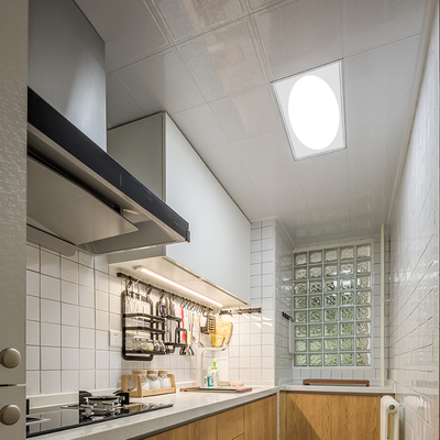 LED panel with oval light surface in the ceiling