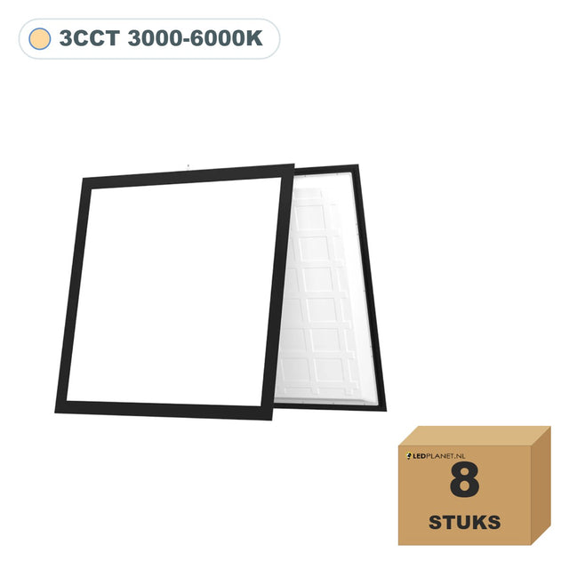 LED paneel 62x62 zwart frame 3CCT, doos van 8 stuks
