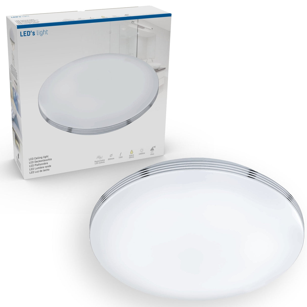 LED Ceiling Lamp Round 35 cm with Rings - Universal - Splashproof - Warm White Light