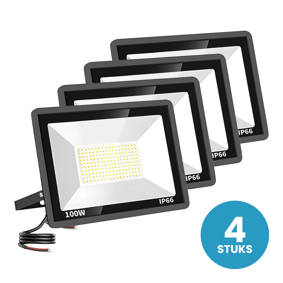 Set van 4 LED schijnwerpers 100W warmwit 3000K - 4 stuks