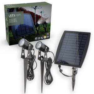 LED-Solar-Gartenstrahler, 140 Lumen – Warmweiß (3000 K) – Schutzart IP65 – 2er-Pack – Solarpanel