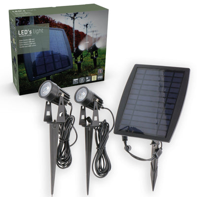 LED Solar Garden Spotlight 140 Lumen - Warm White 3000K - IP65 - Pack of 2 - Solar Panel
