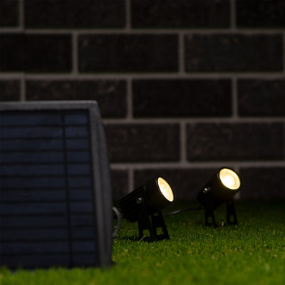 LED Solar Garden Spotlight 140 Lumen - Warm White 3000K - IP65 - Pack of 2 - Solar Panel