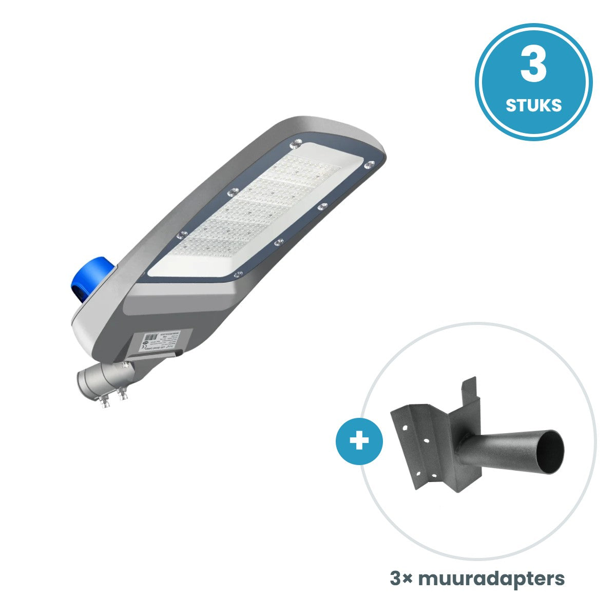 LED Straatverlichting 60W, Koelwit 4000K, Daglichtsensor, incl. 3 muuradapters - set 3 stuks