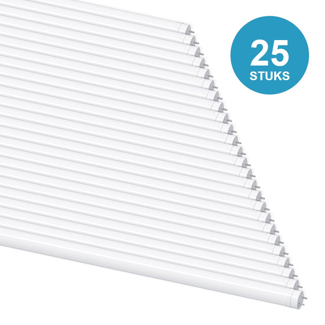 25 stuks LED TL buis T8 120cm 18W 3600 lm 200 lm/W koelwit 4000K draaibare eindkappen
