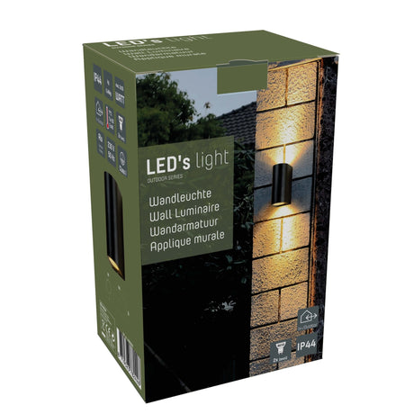 Lampada da parete LED's Light LED per esterni - Cilindrica con 2 attacchi GU10 - Modello Sapri - IP44 - Nera