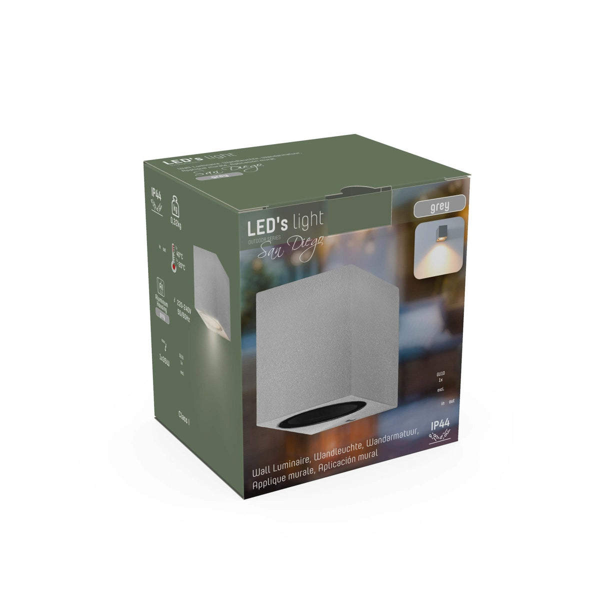 NØRD Down - LED-Außenwandleuchte mit GU10-Fassung - Rom - Quadratisch - IP44 - Grau