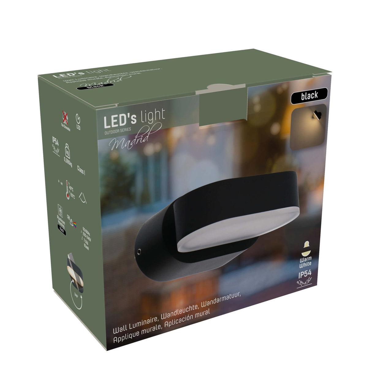 LED's Light LED-Außenleuchte - Modell Rieti - Warmweiß - IP44 wasserdicht - Schwarz