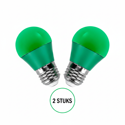 Gekleurde lamp E27 groen, kogellamp grote fitting, LED 4W, 2 stuks
