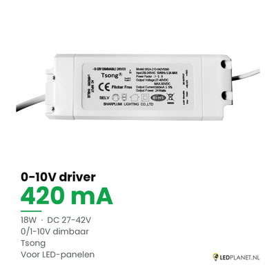 Dimbare LED-driver 0-10V - 18W - 420 mA - DC 27-42V