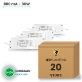 Doos met 20 stuks Dimbare LED-driver 0-10V - 36W - 800 mA - DC 27-42V