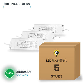 Doos met 5 stuks Dimbare LED-driver 0-10V - 40W - 900 mA - DC 27-42V