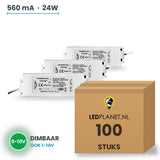 Doos met 100 stuks Dimbare LED-driver 0-10V - 24W - 560 mA - DC 27-42V