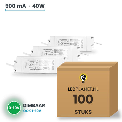 Doos met 100 stuks Dimbare LED-driver 0-10V - 40W - 900 mA - DC 27-42V
