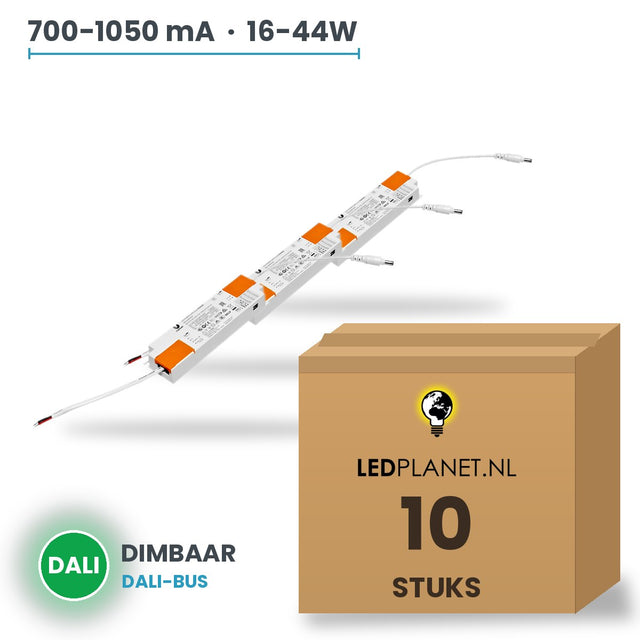Doos met 10 stuks Dimbare LED-driver DALI - 16-44W - 700-1050 mA instelbaar - max. 42V - XZ