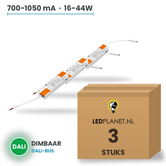 Doos met 3 stuks Dimbare LED-driver DALI - 16-44W - 700-1050 mA instelbaar - max. 42V - XZ