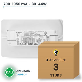 Doos met 3 stuks Dimbare LED-driver DALI - 30-44W - 700-1050 mA instelbaar - max. 42V - Lifud