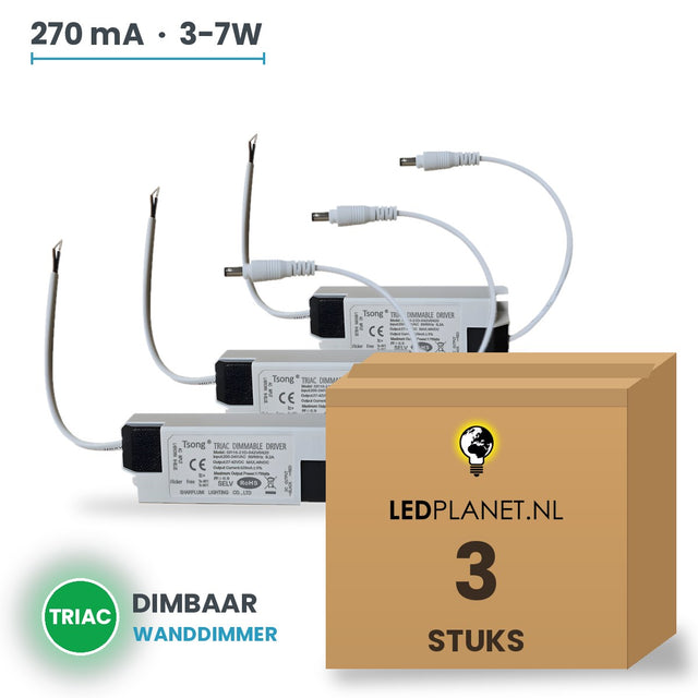 Doos met 3 stuks Dimbare LED-driver Triac - 3-7W - 270 mA - DC 8-23V