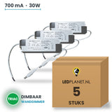 Doos met 5 stuks Dimbare LED-driver Triac - 30W - 700 mA - DC 27-42V