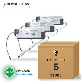 Doos met 5 stuks Dimbare LED-driver Triac - 30W - 700 mA - DC 27-42V