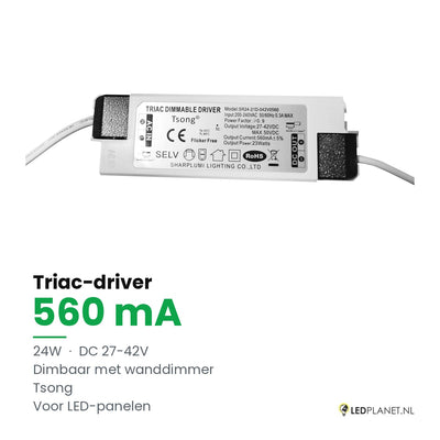 Dimbare LED-driver Triac - 24W - 560 mA - DC 27-42V