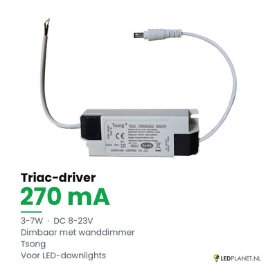 Dimbare LED-driver Triac - 3-7W - 270 mA - DC 8-23V
