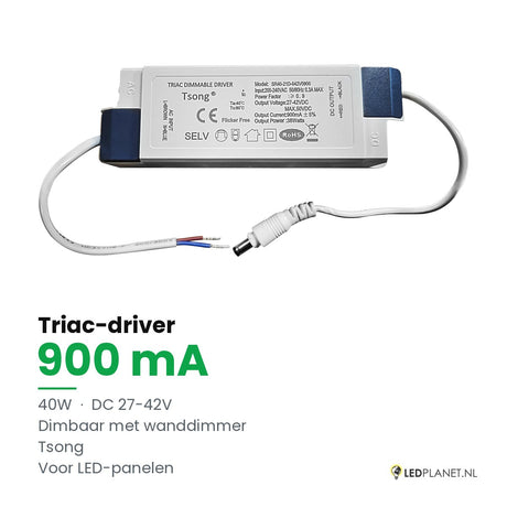 Dimbare LED-driver Triac - 40W - 900 mA - DC 27-42V