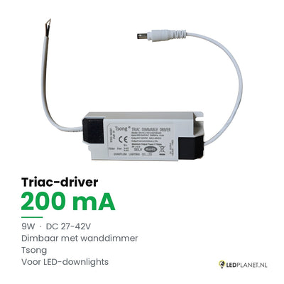 Dimbare LED-driver Triac - 9W - 200 mA - DC 27-42V