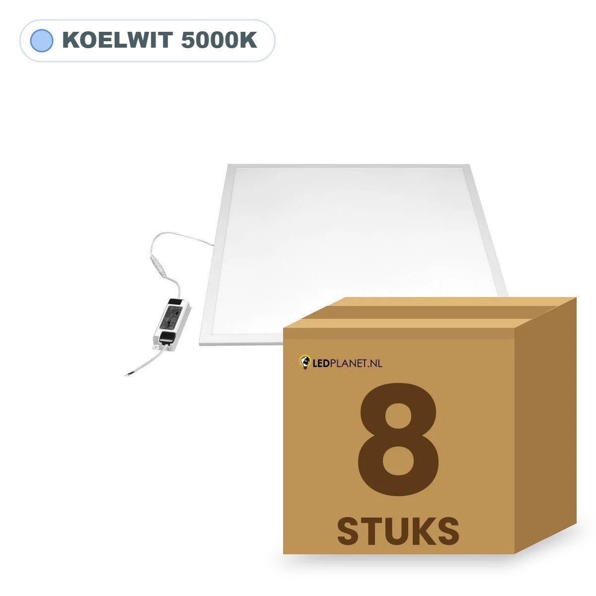 8 stuks LED paneel 60x60, 28W, UGR<19, koelwit 5000K, in doos