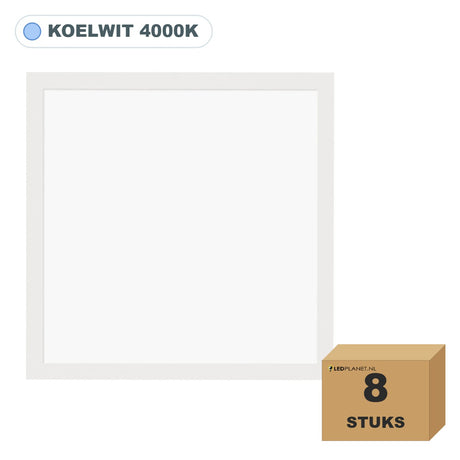 8 stuks LED paneel 62x62, 28W, UGR<19, koelwit 4000K, in doos